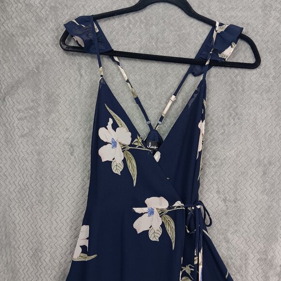 LULUS All Mine Navy Blue Floral PrintHigh-Low Wrap Dress size M Resort Vacation - Picture 5 of 10
